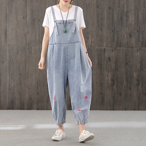 Summer loose overalls, Blue overalls,women Casual Denim Overalls Cotton Jumpsuits Bib Loose Overalls,Retro overalls,large size bib jeans