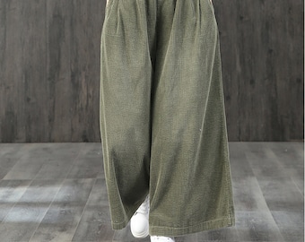Vintage High Waist Loose Straight Corduroy Pants for Women • Wide Leg Casual Ankle Trousers • Elegant Autumn Outfit