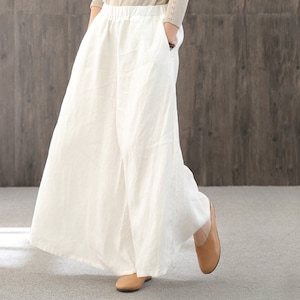 Women&#39;s high waist large size retro loose cotton and linen wide leg pants, handmade comfortable casual linen pants for women
