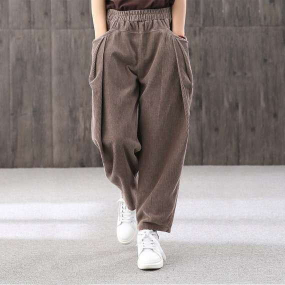 Autumn Retro Loose Pants,women's Corduroy Harem Pants,casual Pants Women,brown  Corduroy Wide Leg Pants,casual Large Size Harem Pants 