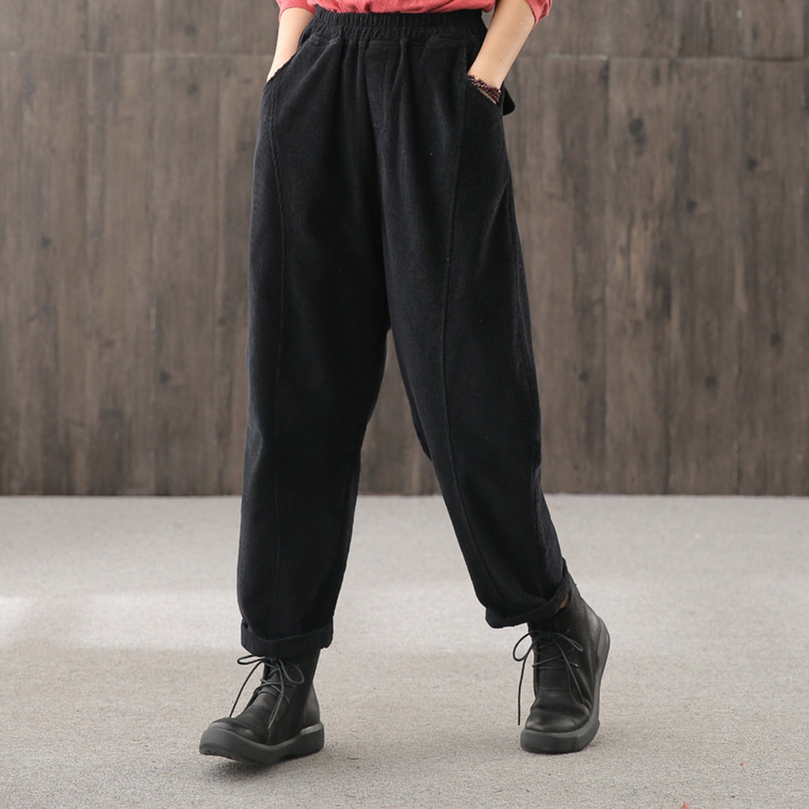 Black Corduroy Casual Pants Autumn Corduroy Women's - Etsy