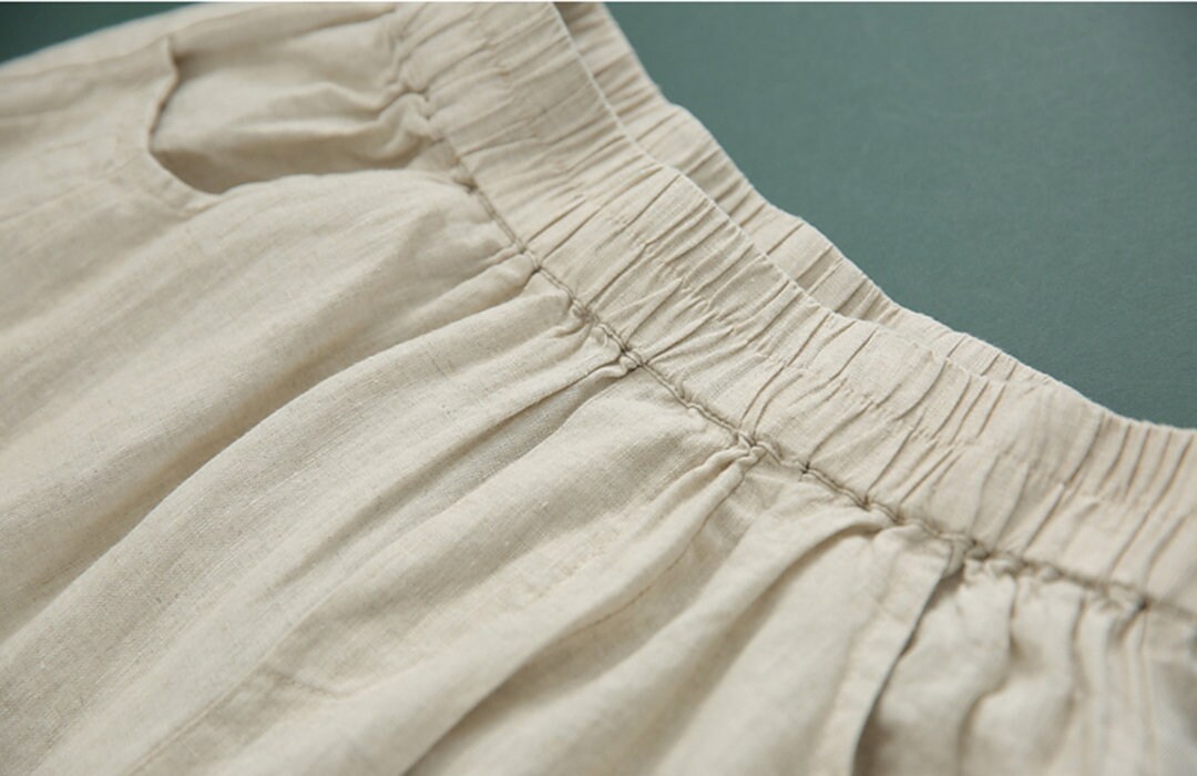 Patchwork Linen Loose Elastic Waist Women Harem Pants