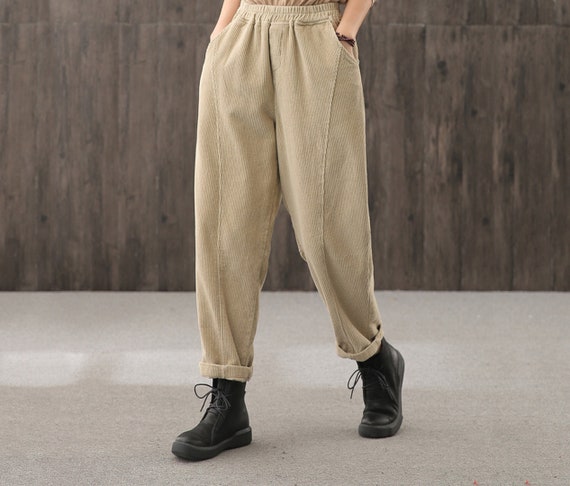 Fashion (Black Chain)Spring High Waist Vintage Corduroy Loose