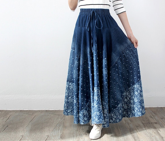 Patterned Denim Skirt for Summer Boho Denim Skirt Birthday - Etsy