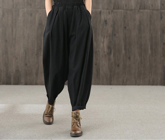 Large Size Women's Casual Pants, Retro Loose Pants, Cotton and