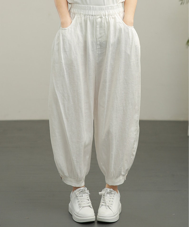 Women Summer Casual Pure Color 100 Linen Harem Pants 5