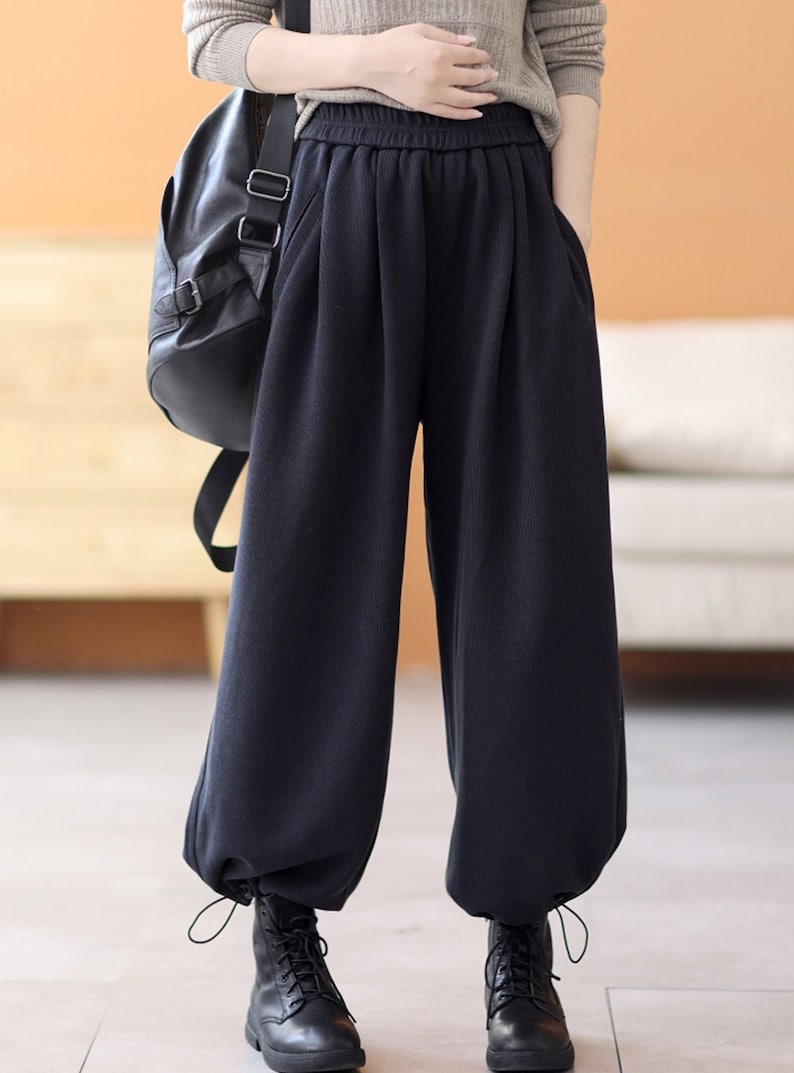 Herbst und Winter Harajuku-Stil Damen-Korsetthose mit elastischer Taille, personalisierte große, lockere Haremshose mit hoher Taille, Freizeithose Bild 1