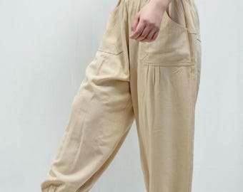 Linnen harembroek: cropped capribroek met lantaarnpijpen