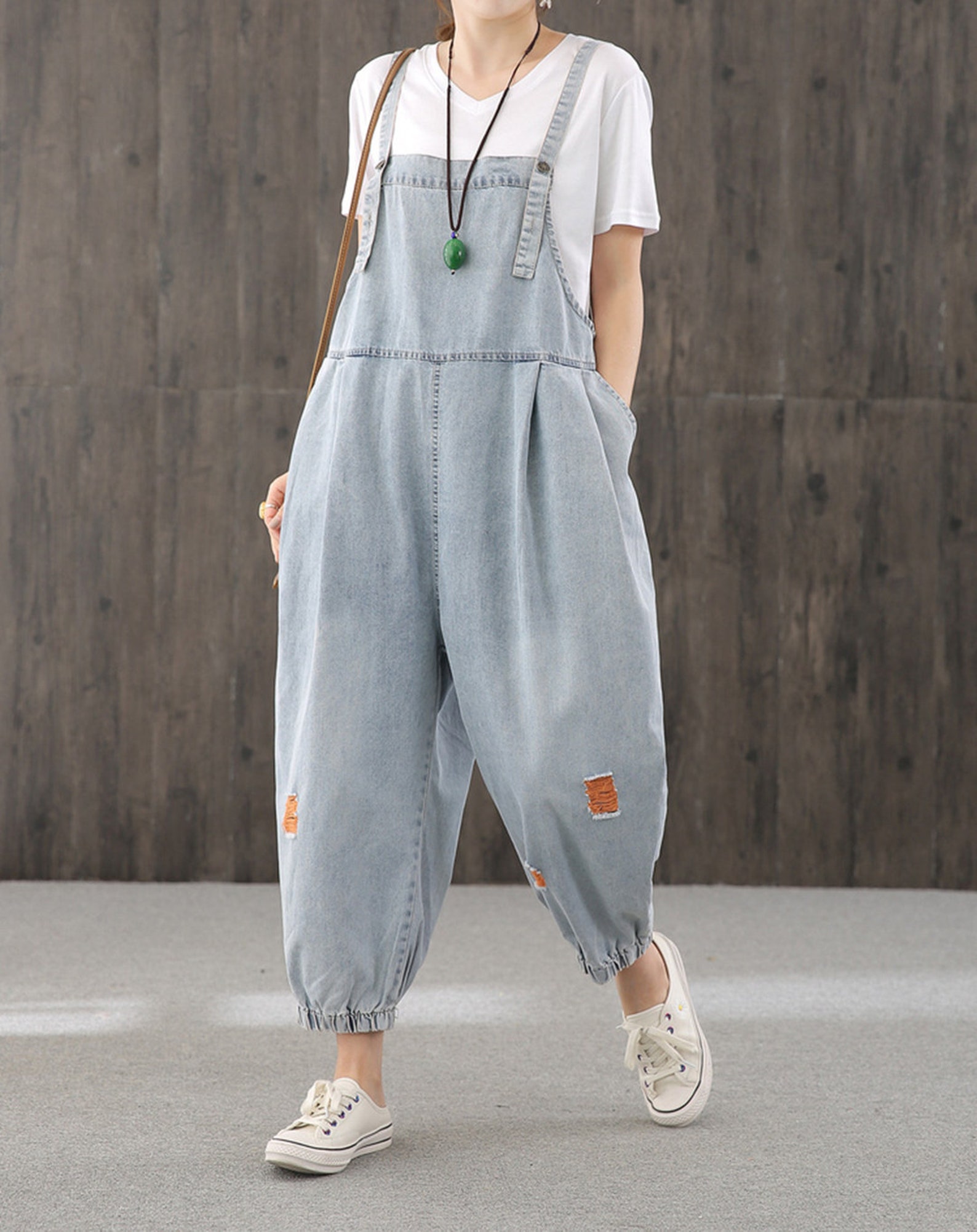 Summer Loose Overalls Blue Overallswomen Casual Denim Etsy