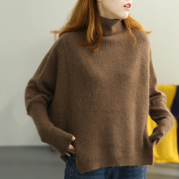 women's autumn and winter turtleneck thermal sweater, Loose sweater, mockneck sweater, slouchy sweater, sweater for women, cropped sweater