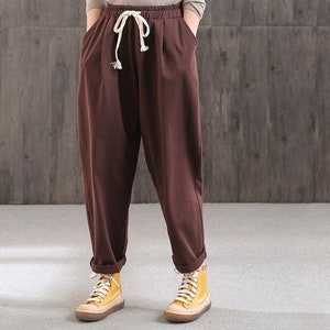 women&#39;s casual pants,loose pants,black straight pants,Middle waist pants,cotton pants,large size pants,vintage pants,vintage 90s pants