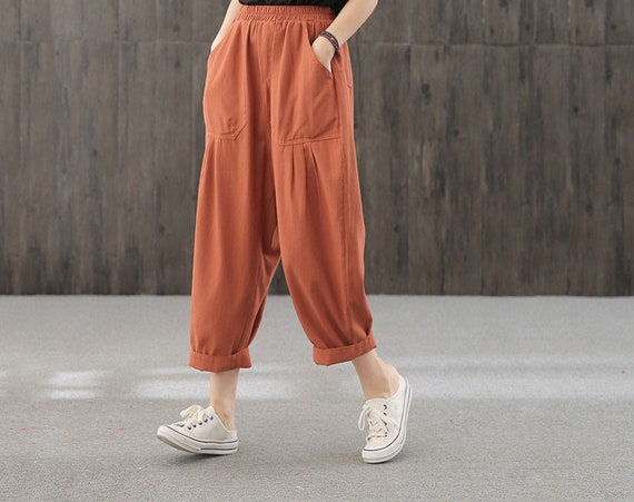 90s Vintage Cotton Linen Pants: Women's Wide Leg Summer Trousers