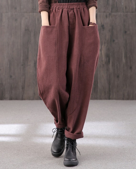 Autumn and Winter Ladies Casual Harem Pants,large Size Elastic Waist Cotton  Handmade Loose Pants,solid Color Overalls,cotton Sweatpants -  Canada