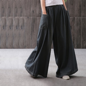 Autumn Solid Color Elastic Waist Wide Leg Pantsloose Large - Etsy