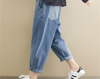 Autumn wide-leg jeans, loose harem pants, girl tapered jeans, large size jeans, fat MM casual pants, mid-rise pants, tie dyed jeans,hangmade