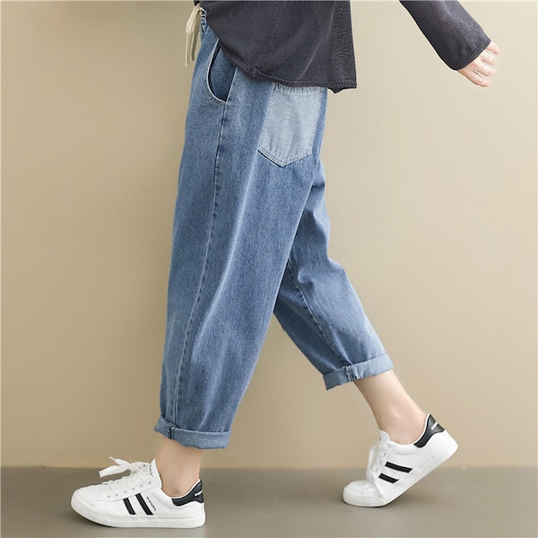 Autumn wide-leg jeans, loose harem pants, girl tapered jeans, large size jeans, fat MM casual pants, mid-rise pants, tie dyed jeans,hangmade