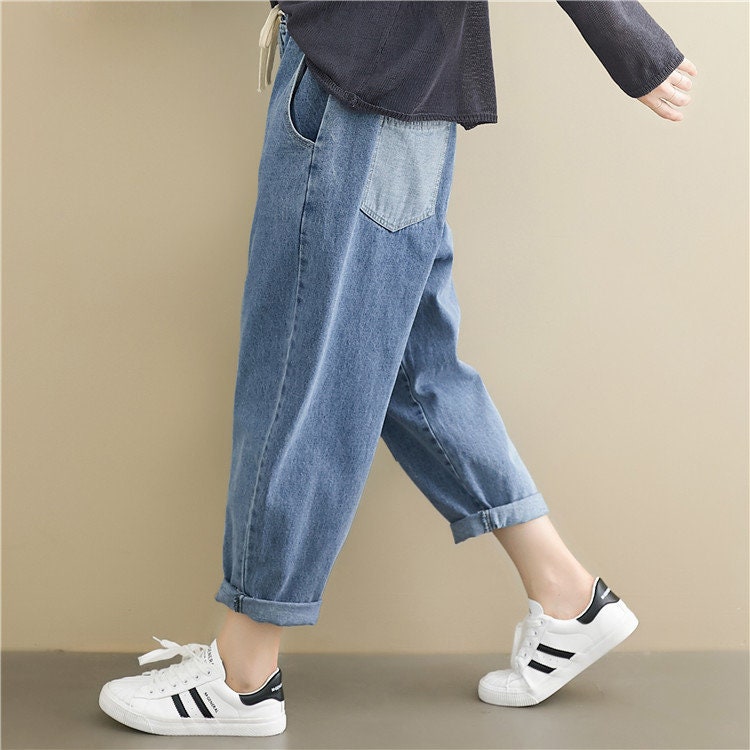 Autumn Wide-leg Jeans Loose Harem Pants Girl Tapered Jeans - Etsy