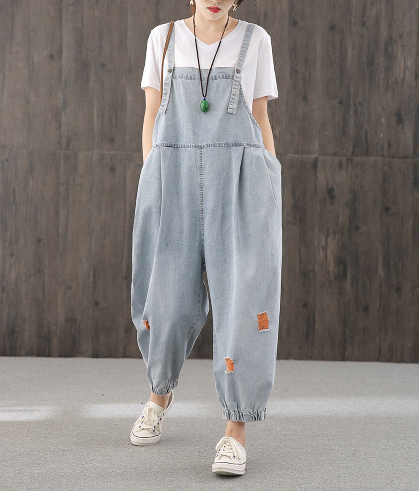 Summer Loose Overalls Blue Overallswomen Casual Denim Etsy