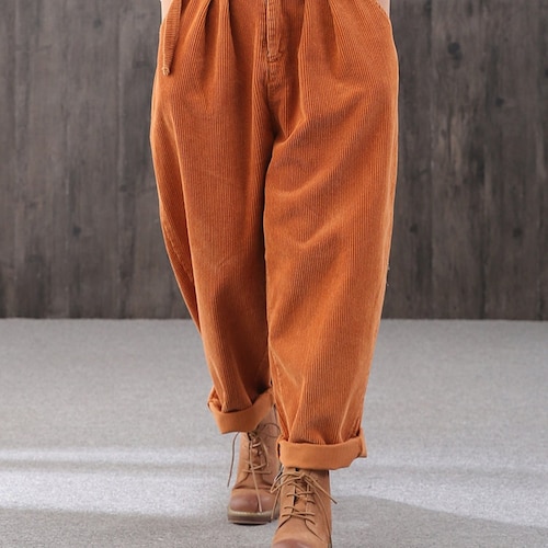 パンツ corduroy pants 90s 90s Handmade Striped Corduroy Harem Pants, High Waist Slacks - Etsy