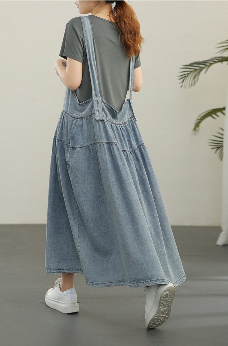 Robe d'été ample en jean pour femmes, robe en jean rétro, robe en jean à bretelles pour femmes en jean des années 80, robe en jean globale, robe en jean ample, robe en jean bleue image 3