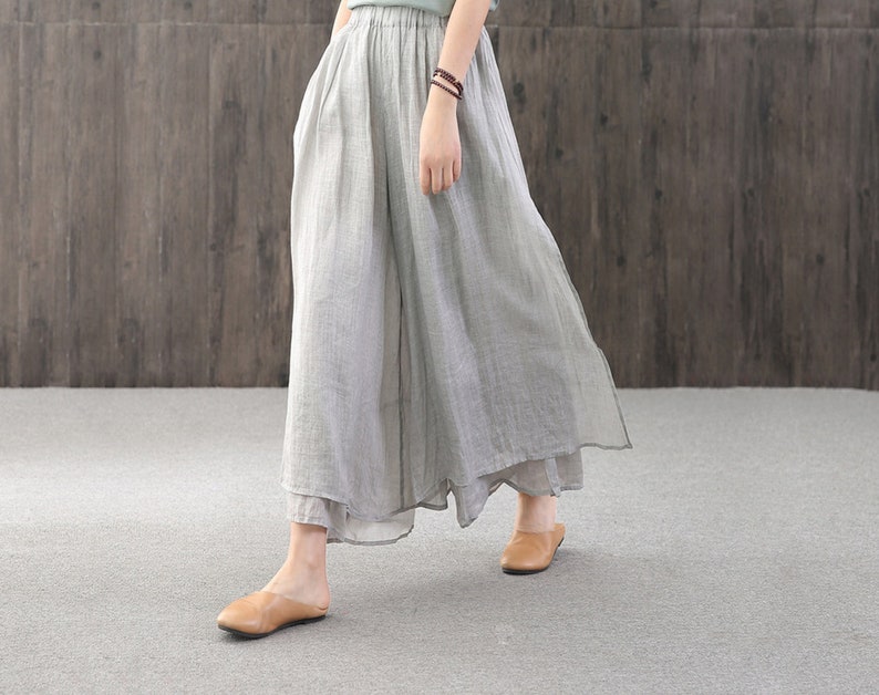 Summer Solid Color Loose Linen Elastic Waist Women's Pants, Summer Gifts for Women image 1