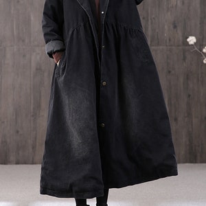 Vintage Art Ladies Casual Cotton, Black Long Hooded Women's Coat, Large ...