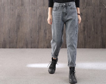 Winter retro high-rise casual jeans, long plus velvet warm jeans,90s handmade women's jeans,Christmas pants,woman with gifts,women's pants