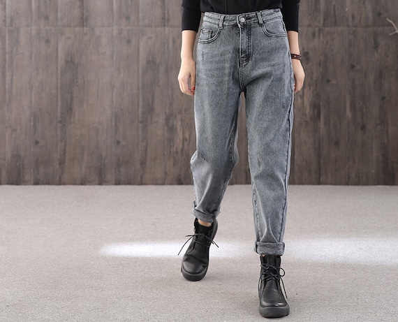 Winter Retro High-rise Casual Jeans, Long Plus Velvet Warm Jeans,90s  Handmade Women's Jeans,christmas Pants,woman With Gifts,women's Pants -   Canada