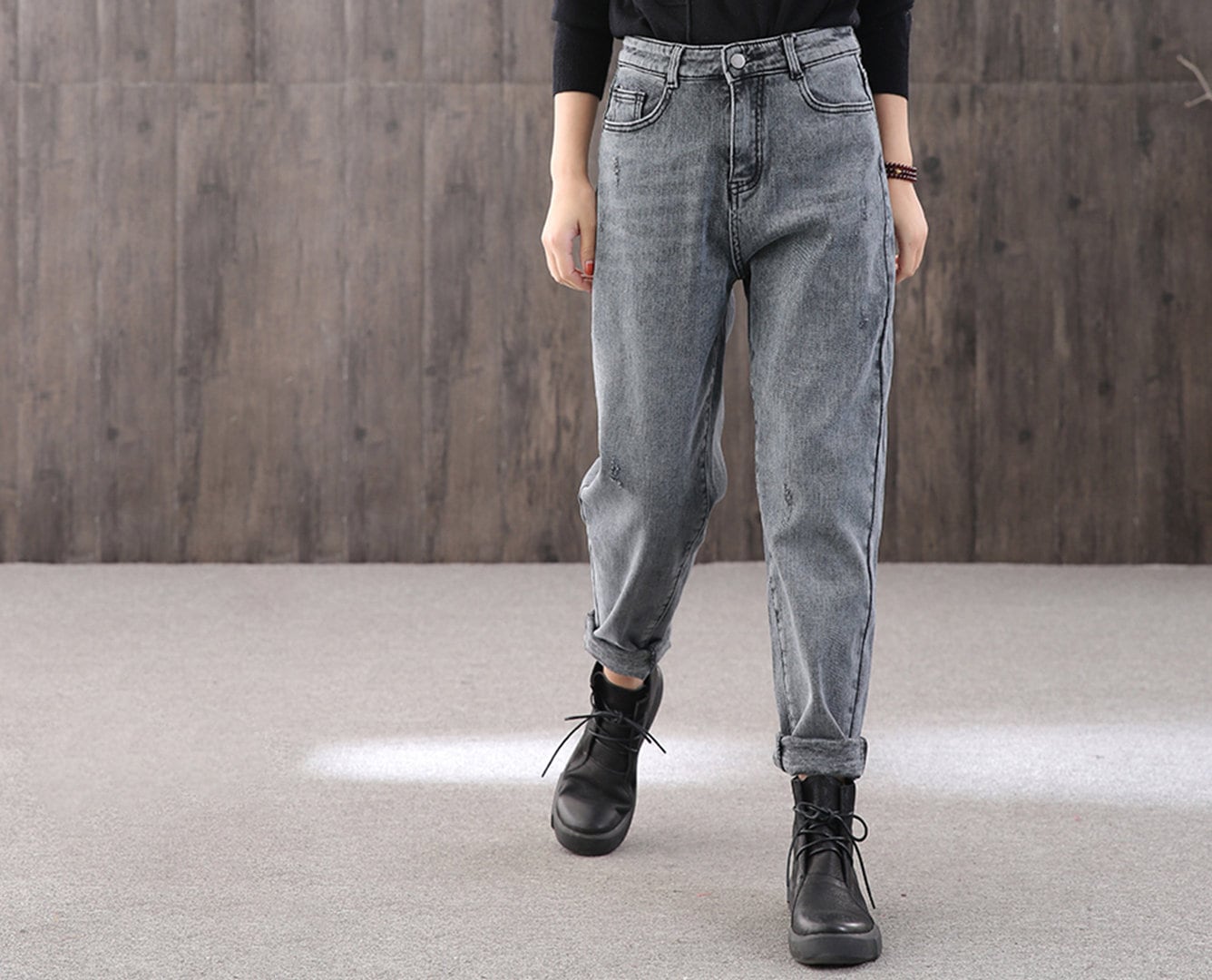 Winter retro high-rise casual jeans, long plus velvet warm jeans,90s handmade women's jeans,Christmas pants,woman with gifts,women's pants
