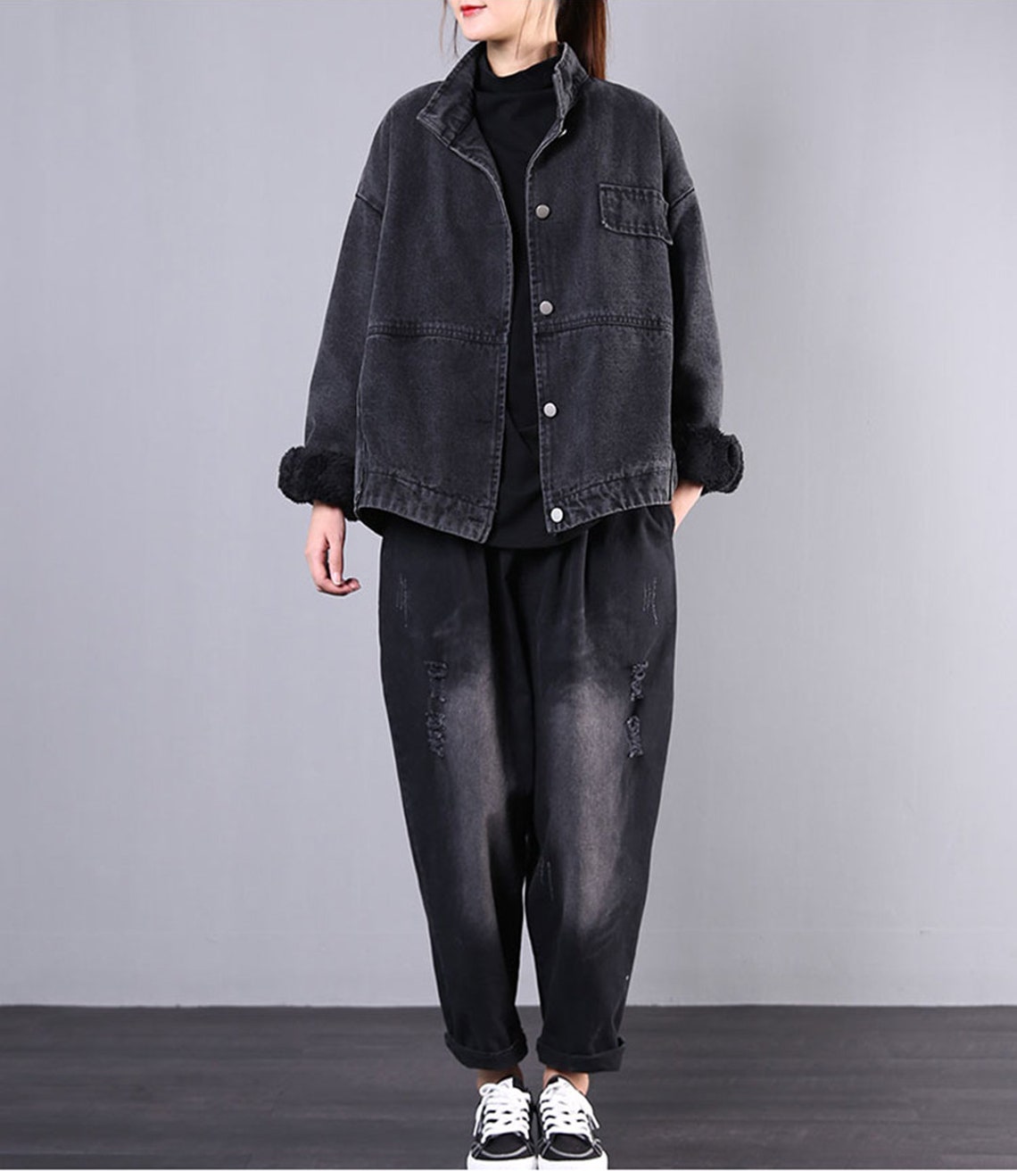 Damen große große lose Jeansjacke einreihern lockeren Mantel | Etsy