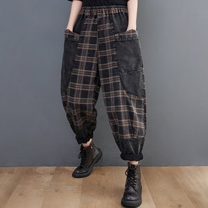 ONSEFZMZ Women High Waist Plaid Pants Autumn Winter Casual Trousers Femme  Loose Pants : : Clothing, Shoes & Accessories