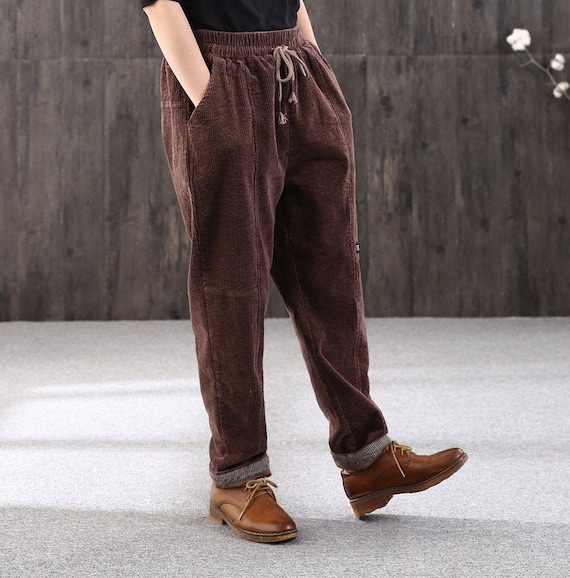 Pantaloni di lino in cotone da donna Pantaloni Vintage elastici in
