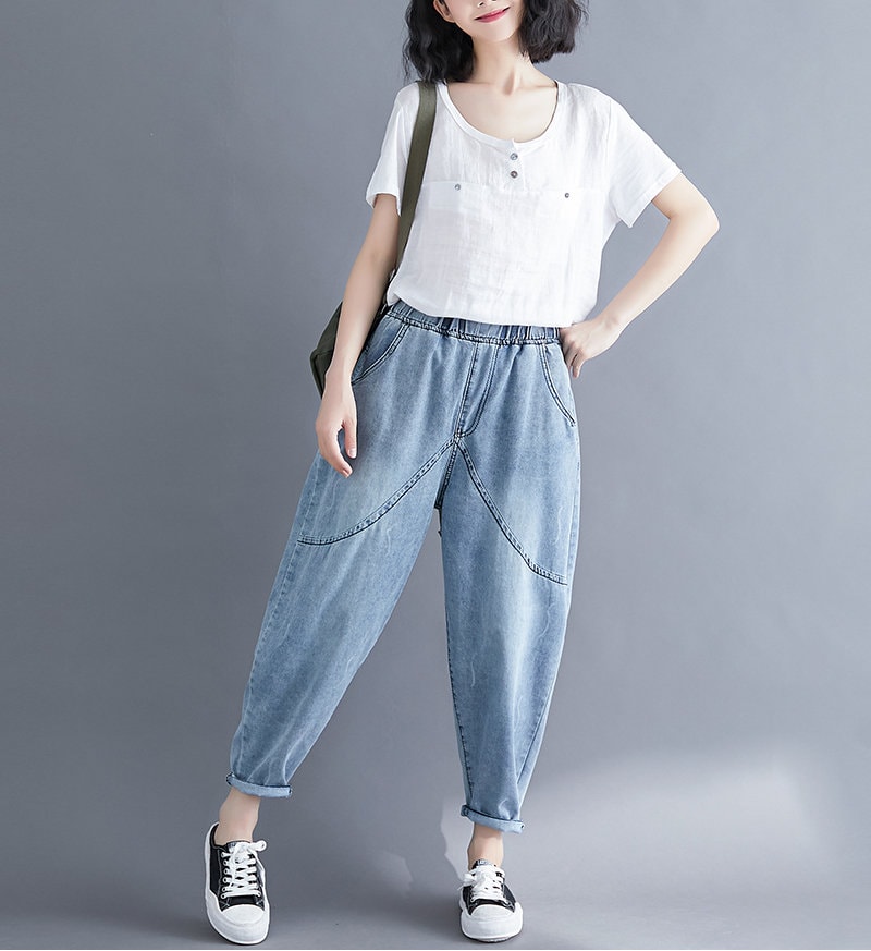 【BOK PLACE】Light blue washing long wide yes denim pants BaggyDenimPants-WashedBlue-