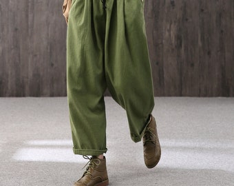 Pantaloni casual larghi, pantaloni da fidanzata, pantaloni da festa, pantaloni dritti in vita elastica, pantaloni verdi, pantaloni a vita alta, pantaloni 90S, pantaloni da donna, fatti a mano