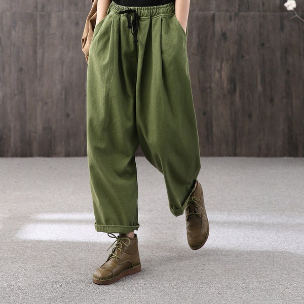 Pantalon décontracté ample, pantalon petite amie, pantalon de soirée, pantalon droit à taille élastique, pantalon vert, pantalon taille haute, pantalon des années 90, pantalon femme, fait main