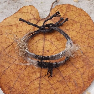 Two hand-woven linen bracelets, Unique thin and light bracelets, Wabi-Sabi style textile bracelets for couples, elegance ecological style