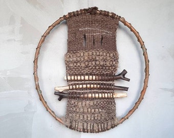 Arte de tejido circular: marco de cobre, decoración de pared de fibra de cáñamo