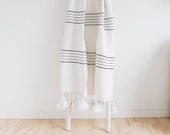 Best quality Of Moroccan white and Black Cotton Pom Pom Striped Blanket Pom Pom Throw Blanket