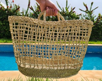 Panier de marché de feuilles de palmier , Français Panier marocain de sac de paille panier de marché beach bag B1