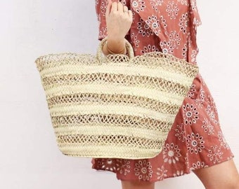 Palm feuilles panier du marché , Français Basket panier marocain sac de paille panier beach bag B2