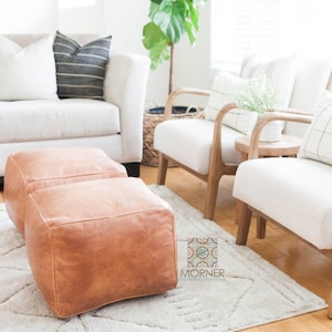 SET OF 2 Square leather pouf / cube Moroccan ottoman Pouffe / pouf footstool cover