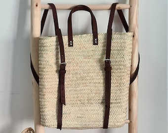 Moroccan Straw Backpack Basket - straw bag market basket Beach Bag