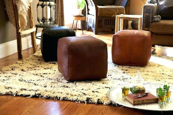 Square clearance leather pouf