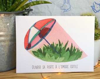 Carte postale "à l'ombre" illustration à l'aquarelle pour cadeaux et voeux