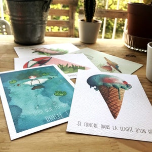 Set of five summer postcards for greetings or gifts