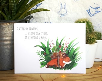 Carte postale Renard illustration à l'aquarelle pour cadeau et voeux