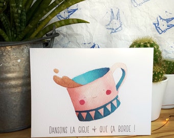 Postcard Watercolor illustration cup for gifts and wishes