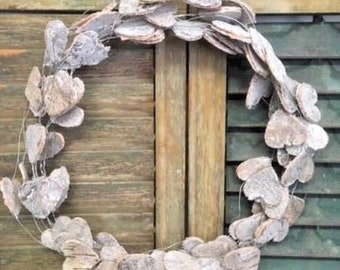Silver Birch Slice Wooden Heart Natural Country Chic Wreath