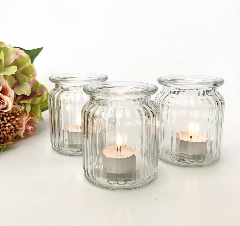 BULK BUY Ribbed Clear Glass Tea Light Holder Candle Votive Etsy