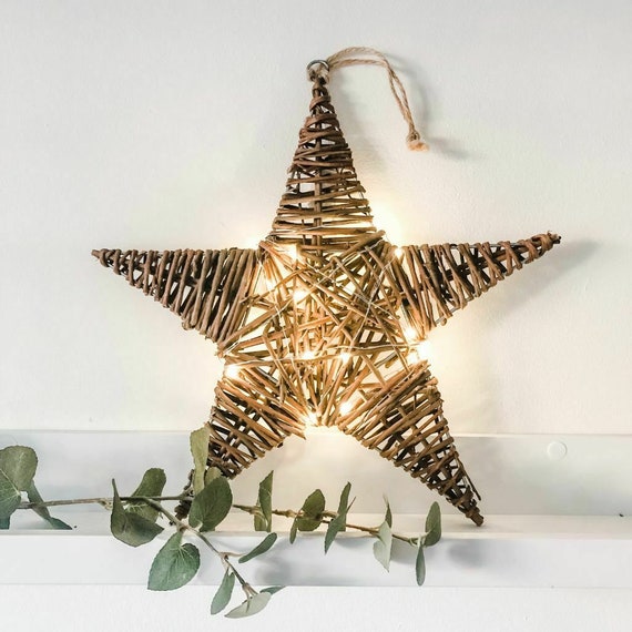 Large Natural Wicker Star Twig Rattan Hanging Christmas Etsy